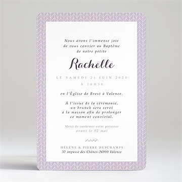 Faire-part de baptême elégants chevrons - Dos du faire-part