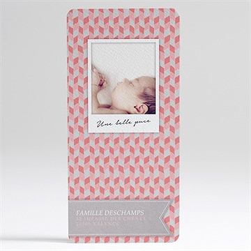Faire-part de baptême fanions et mosaïque rose - Dos du faire-part