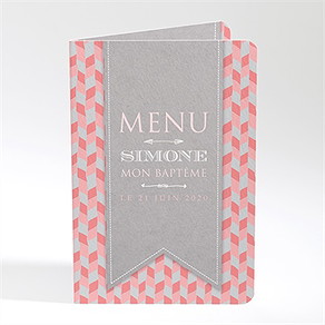 Menu baptême fanions et mosaïque rose