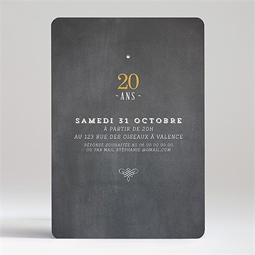 Invitation anniversaire fêtons mes 20 ans - Dos de l'invitation