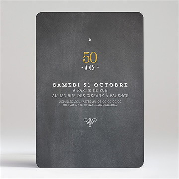 Invitation anniversaire tout en dorure - Dos de l'invitation