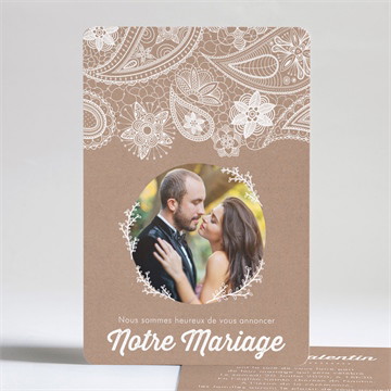 Faire-part mariage kraft dentelle blanche