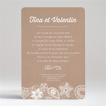 Faire-part mariage kraft dentelle blanche - Dos du faire-part
