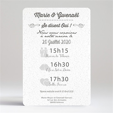 Faire-part mariage gravure blanche originale - Dos du faire-part