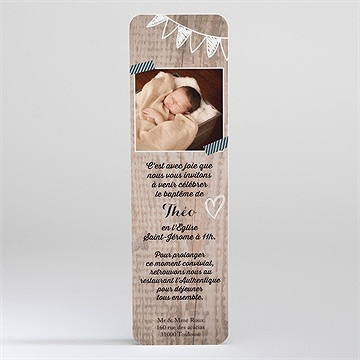 Faire-part de baptême marque page kraft - Dos du faire-part