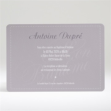 Faire-part de baptême recto verso classique - Dos du faire-part