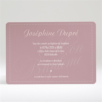 Faire-part de baptême poudre rose - Dos du faire-part