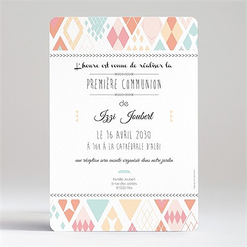 Faire-part communion damier losanges - Dos du faire-part