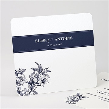 Faire-part mariage gravure bleu foncé