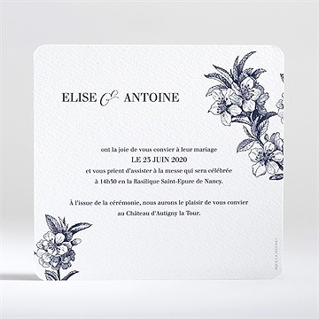 Faire-part mariage gravure bleu foncé - Dos du faire-part