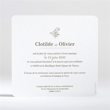 Faire-part mariage carde traditionnel - Dos du faire-part