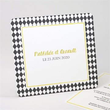 Faire-part mariage damier geometrique