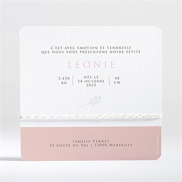 Faire-part naissance 3 photos pour une princesse - Dos du faire-part