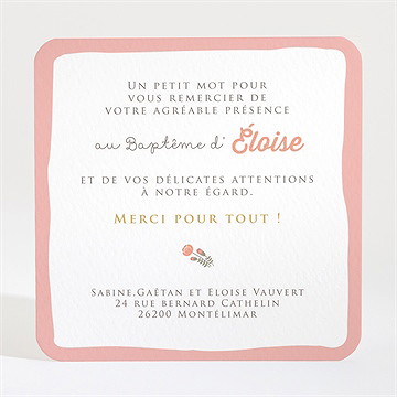 Remerciement baptême initiales à motifs - Dos de la carte