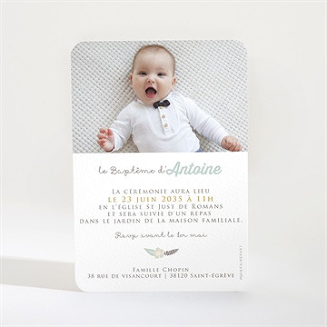 Faire-part de baptême alphabet original - Dos du faire-part