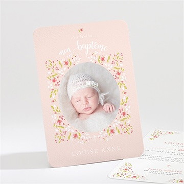Faire-part de baptême douceur végétale rose