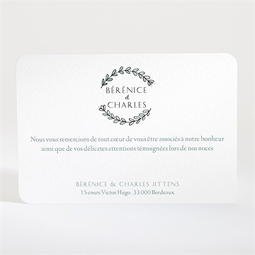 Remerciement mariage avec programme - Dos de la carte