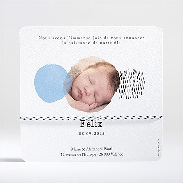 Faire-part naissance bleu tendance - Dos du faire-part