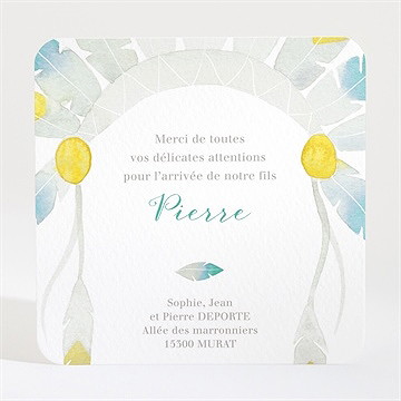 Remerciement naissance mon petit indien - Dos de la carte