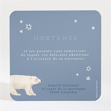Remerciement naissance ours polaire & co - Dos de la carte
