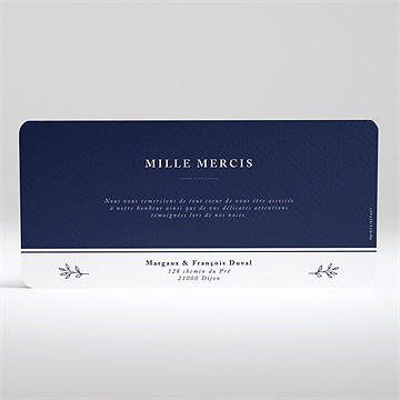 Remerciement mariage bleu romantique - Dos de la carte