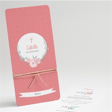Menu baptême motifs et fleurs
