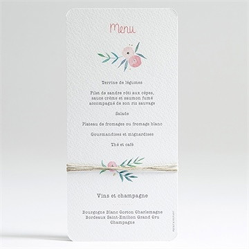 Menu baptême motifs et fleurs - Dos du menu