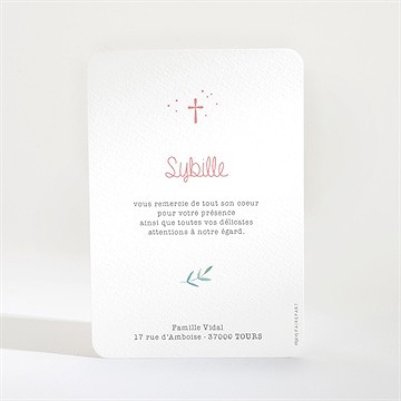 Remerciement baptême motifs et fleurs - Dos de la carte