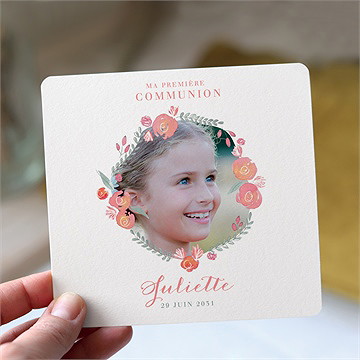 Faire-part communion couronne aquarelle