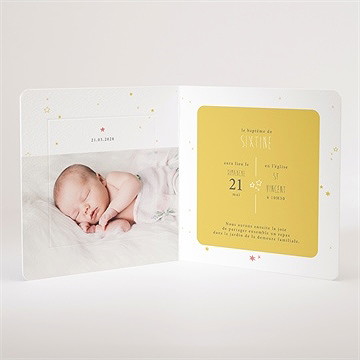 Faire-part de baptême jaune tendance - Intérieur du faire-part