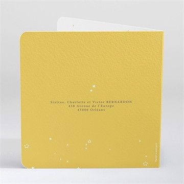 Faire-part de baptême jaune tendance - Dos du faire-part