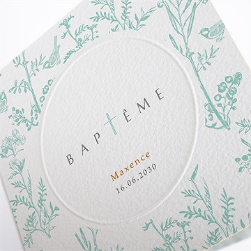 Faire-part de baptême gravure en rond - Détail du faire-part