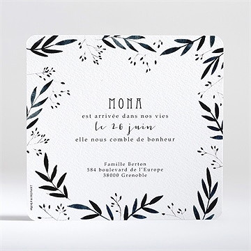 Faire-part naissance plume à l'encre - Dos du faire-part