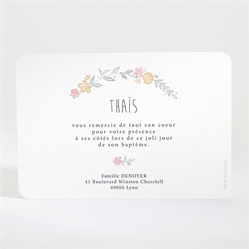 Remerciement baptême enfant bercé de tendresse - Dos de la carte