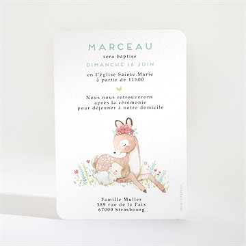 Faire-part de baptême tendre faon ! - Dos de la carte