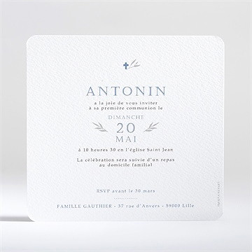 Faire-part communion bleu myosotis - Dos du faire-part