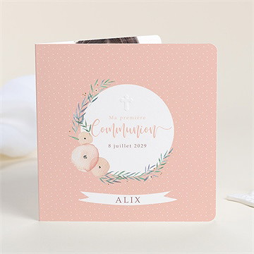 Faire-part communion rose tendre