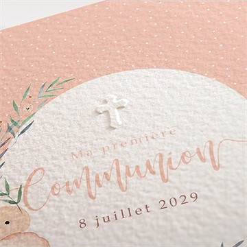 Faire-part communion rose tendre - Détail du faire-part