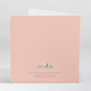 Faire-part communion rose tendre - Dos du faire-part