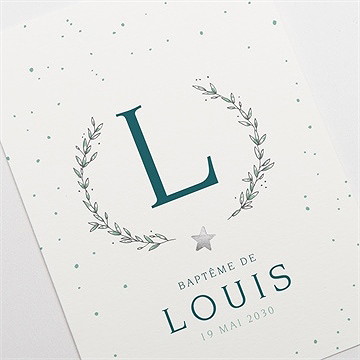 Faire-part de baptême initiale argentée - Détail du faire-part
