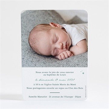 Faire-part de baptême initiale argentée - Dos du faire-part