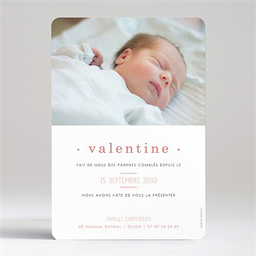 Faire-part naissance corail - Dos du faire-part