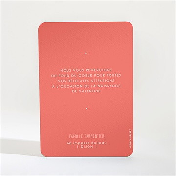 Remerciement naissance corail - Dos de la carte