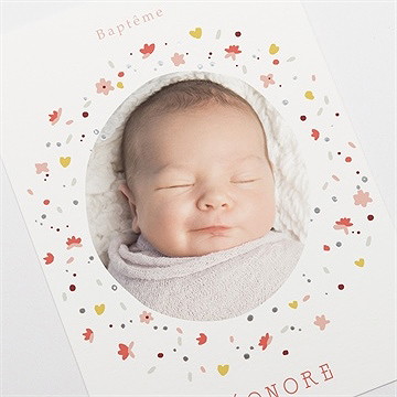 Faire-part de baptême portrait en tourbillon - Détail du faire-part