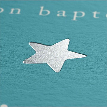 Faire-part de baptême motifs étoilés - Marquage à chaud ARGENT