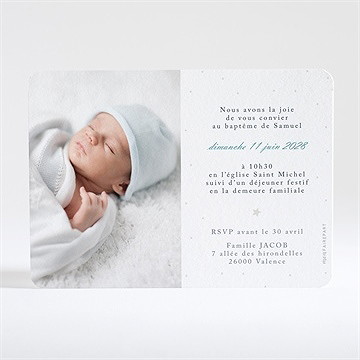 Faire-part de baptême motifs étoilés - Dos du faire-part