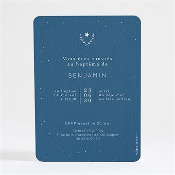 Faire-part de baptême portrait étoilé - Dos du faire-part