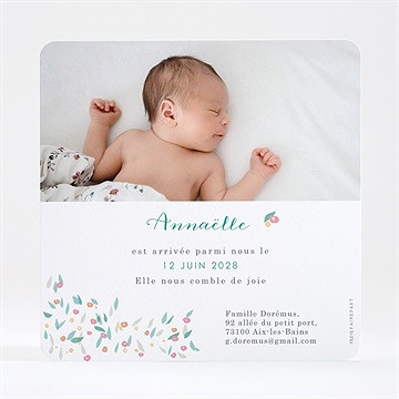 Faire-part naissance lumière végétale - Dos du faire-part