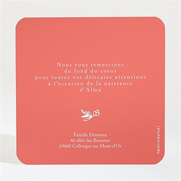 Remerciement naissance de mille feux ! - Dos de la carte