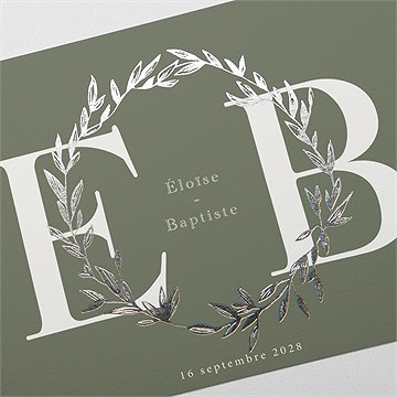 Faire-part mariage feuillage d'argent - Détail du faire-part